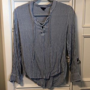 Blue and white striped long sleeve blouse